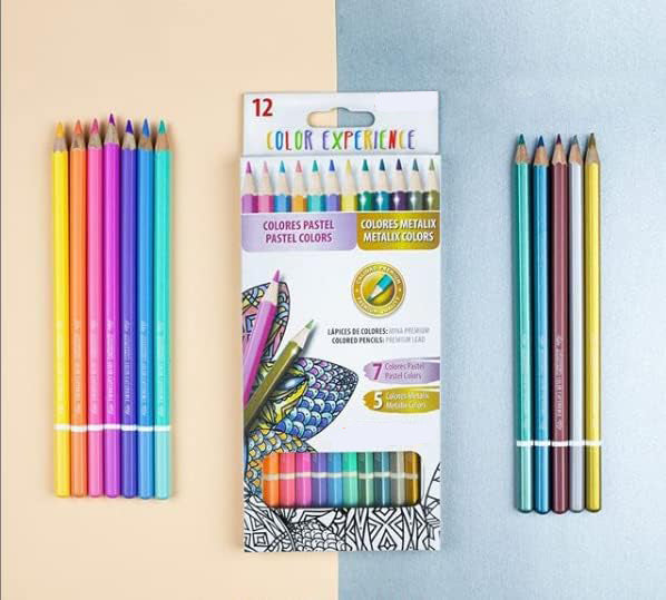 Set 12 creioane multicolore, Zola, pastelate/metalice, 17.4 c