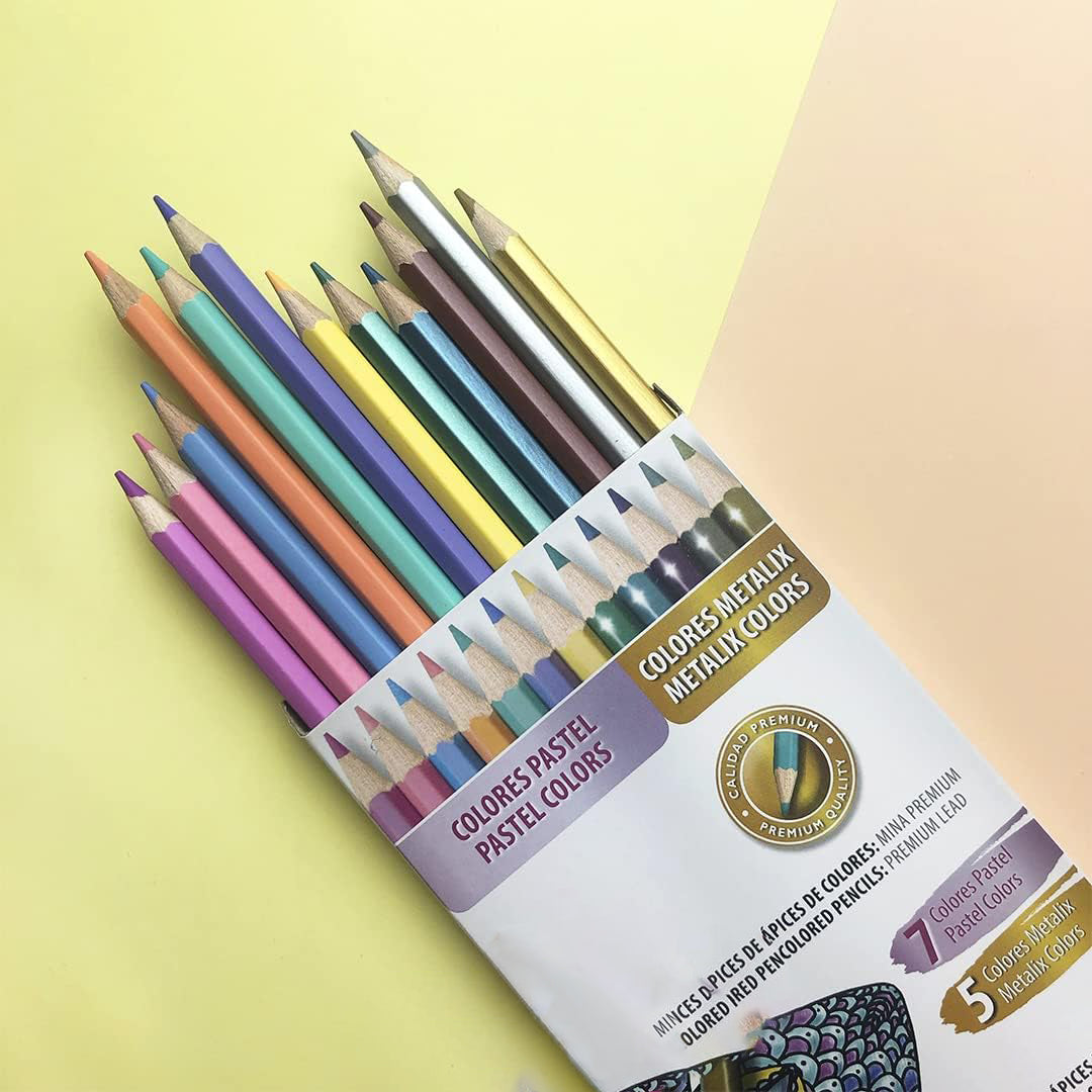 Set 12 creioane multicolore, Zola, pastelate/metalice, 17.4 c