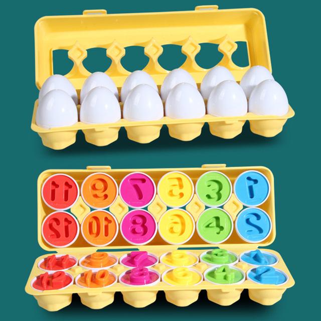 Joc educativ , model puzzle, Zola®, cofrag cu 12 oua care ascund diferite cifre, multicolore, din plastic