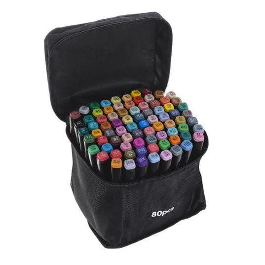 Set 80 markere , Zola®, 2 capete subtire si gros, cu geanta de depozitare, multicolore