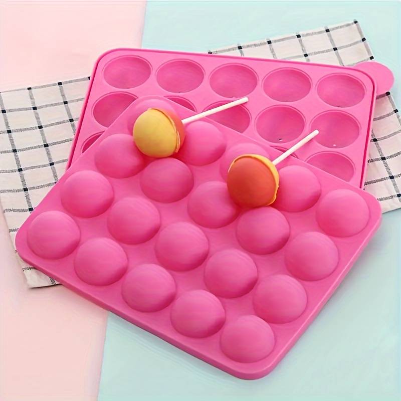 Forma de silicon pentru Cake Pops si bomboane din ciocolata, Zola®, 20 de bile, silicon, 20x18 cm, roz