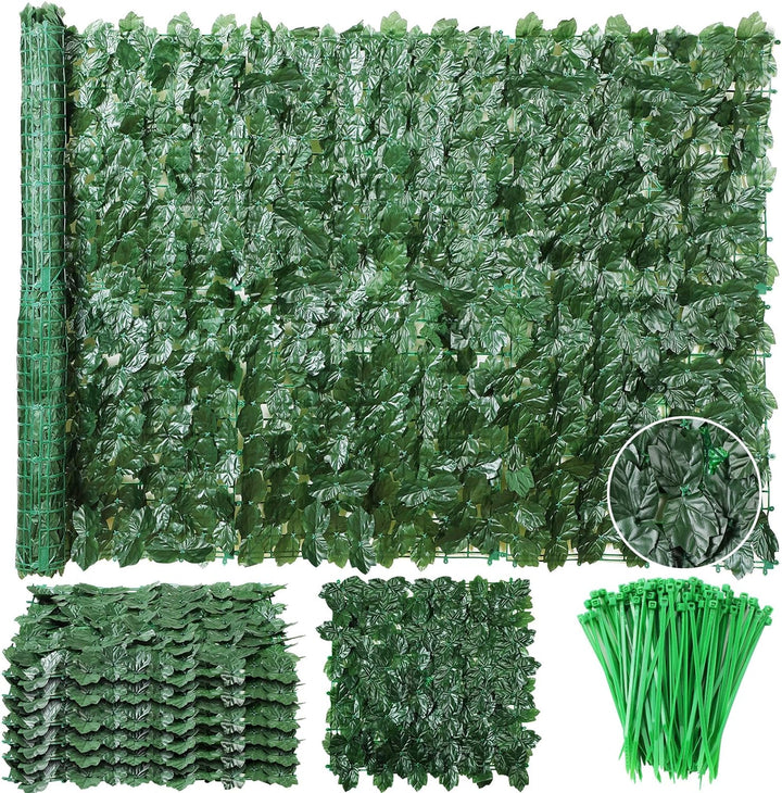 Gard viu artificial, Zola, paravan cu frunze iedera imitatie gard viu, 300 x 50 cm, 6 panouri cu dimensiunile 50 x 50 cm, coliere prindere 100 buc, verde