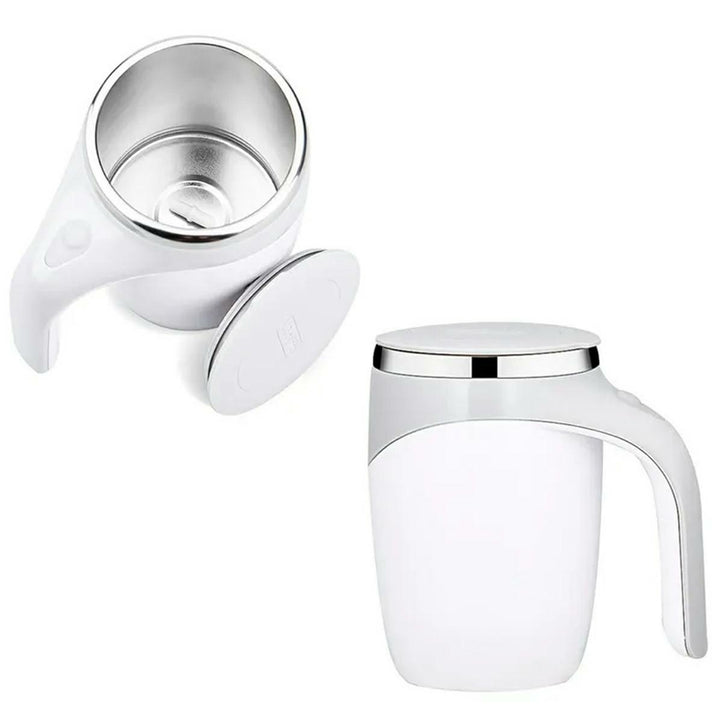 Cana termica cu amestecare automata, Zola, capacitate 380 ml, capac etans, otel inoxidabil, ABS, alimentare baterii, 9 x 13.5 cm, alb/gri