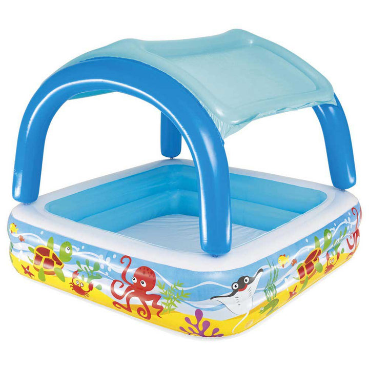 Piscina gonflabila pentru copii, Zola®, cu acoperis, model cu animale marine, 140x140x114 cm