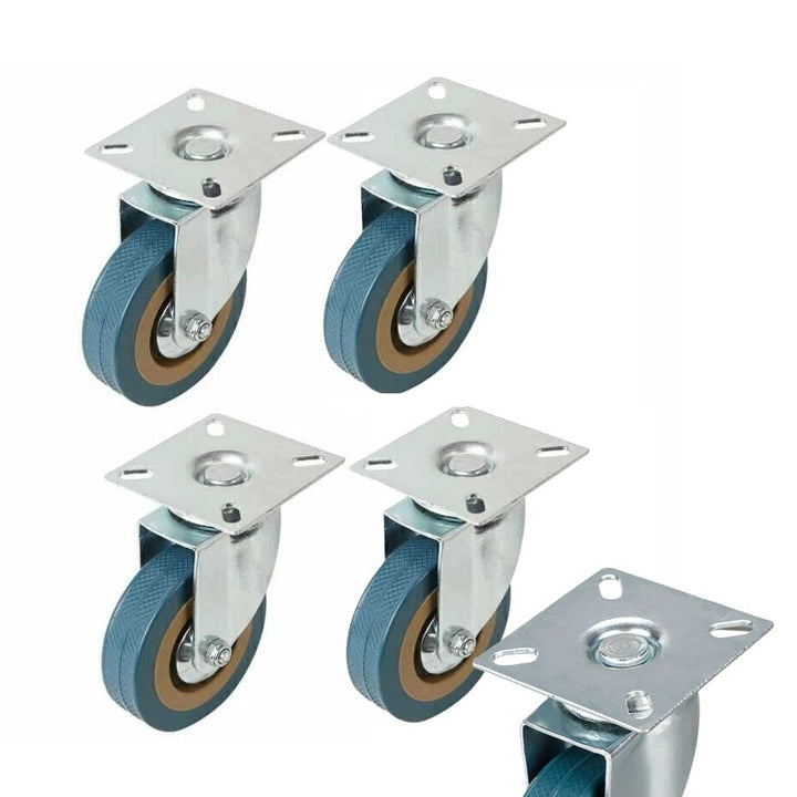 Set 4 roti pivotante cu placa, Zola, 75 x 20 mm, pentru mobilier si carucioare, rotatie 360°, cauciuc tehnic silentios , otel galvanizat, verde