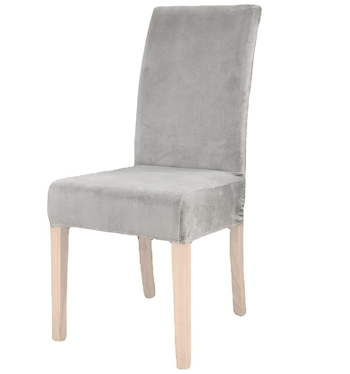 Husa universala pentru scaun, Zola, banda elastica, gri deschis, poliester catifelat, inaltime maxima a spatarului cu sezutul 65 cm,  35 x 40 x 10 cm
