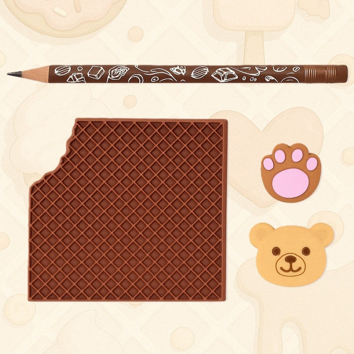 Set jurnal cake si accesorii parfumate, Zola, carnetel 80 file, creion, 2 radiere, aroma ciocolata si alune