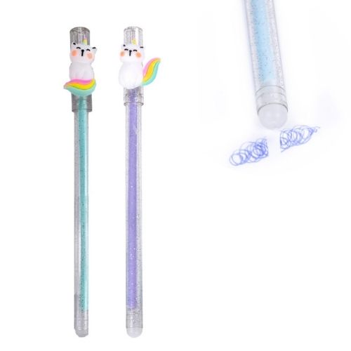 Set  2 pixuri scrie-sterge, Zola®, model cu sclipici, pisicute, grosime de scriere 0.7 mm, verde si mov