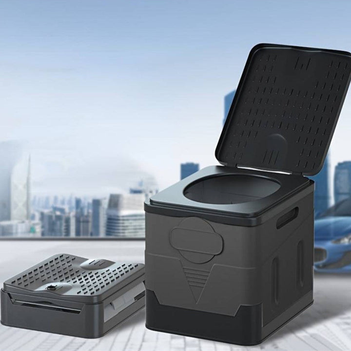 Toaleta portabila pentru camping, Zola, pliabila, dimensiune  27 x 31.5 x 30/11 cm, gri/negru