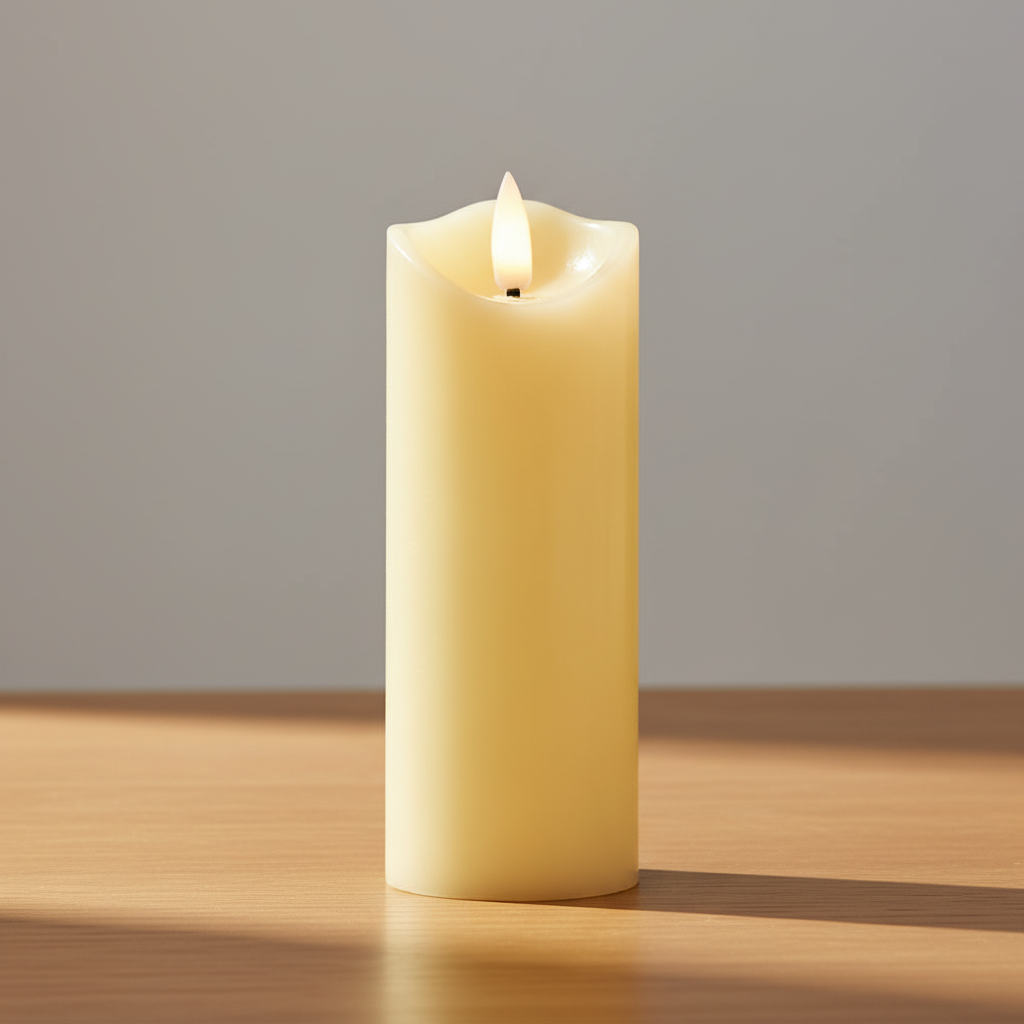 Lumanare decorativa LED, Zola, efect flacara, lumina alb cald, alimentare baterii, 15.5 x 5 cm, alba