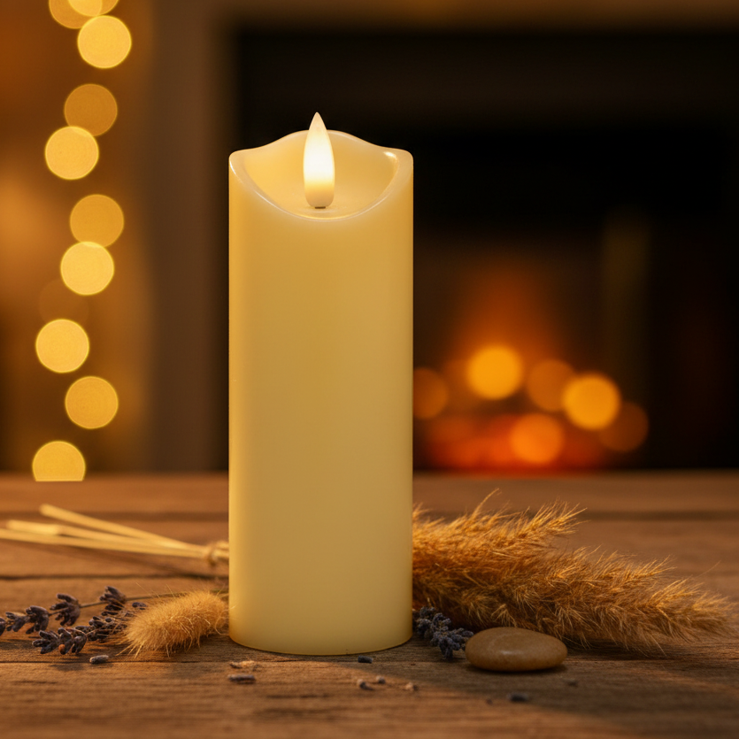 Lumanare decorativa LED, Zola, efect flacara, lumina alb cald, alimentare baterii, 15.5 x 5 cm, alba