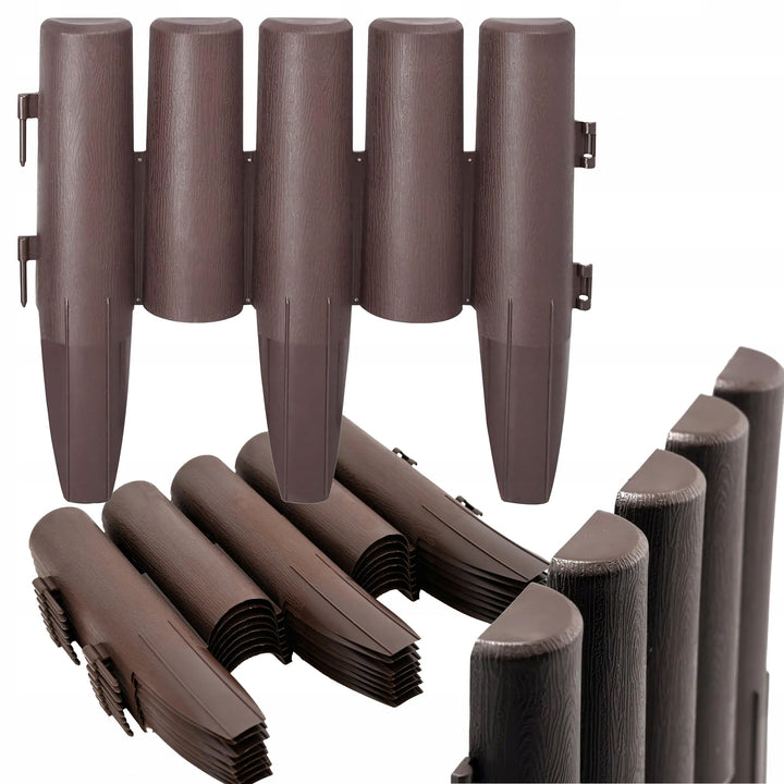 Bordura gazon tip palisada, Zola, 10 piese, 28.5 x 23.8 cm, lungime totala 285 cm, plastic, maro mat
