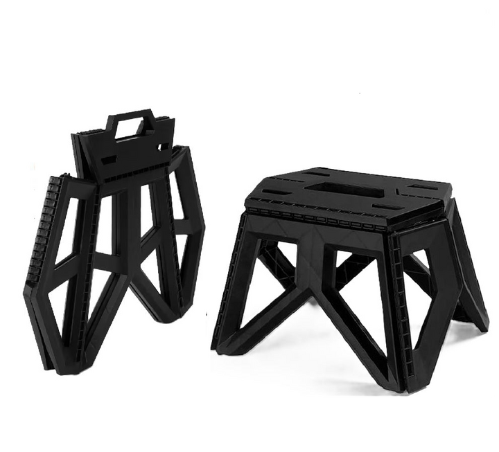 Scaun pliabil, Zola, tip taburet, maner transport, pentru camping, plastic, 29 x 20 x 23.5 cm, negru