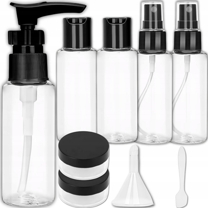 Set recipiente de calatorie 9 in 1, Zola, din plastic, organziare produse, transparent/negru