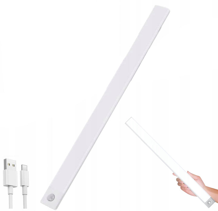 Lampa LED cu senzor de miscare, Zola, lumina alba rece, 6000 K, 2 moduri de iluminare, 5V/1A, sensibilitate 3 m, montare magnetica, baterie incorporata, cablu incarcare inclus, 50 x 2.2 x 2 cm, alba