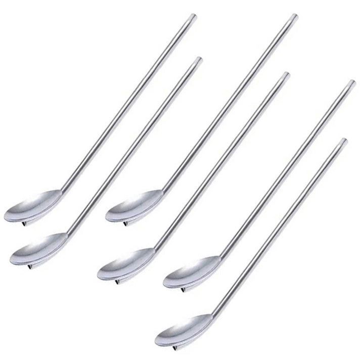 Set 6 paie cu capat lingura, Zola, pentru bauturi, din otel inoxidabil, lungime 22 cm, diametru interior 4 mm, argintiu