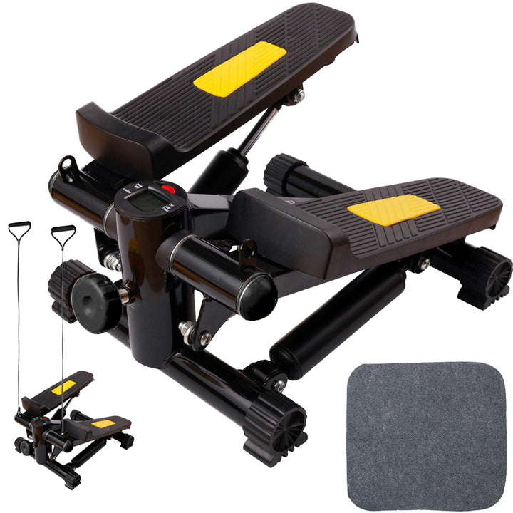 Stepper cu corzi, Zola, 2 in 1, ecran LCD, afiaj repetari efectuate, timp de antrenament, calorii arse, numar mediu de repetari pe minut, 34 x 30 x 24 cm, negru/galben