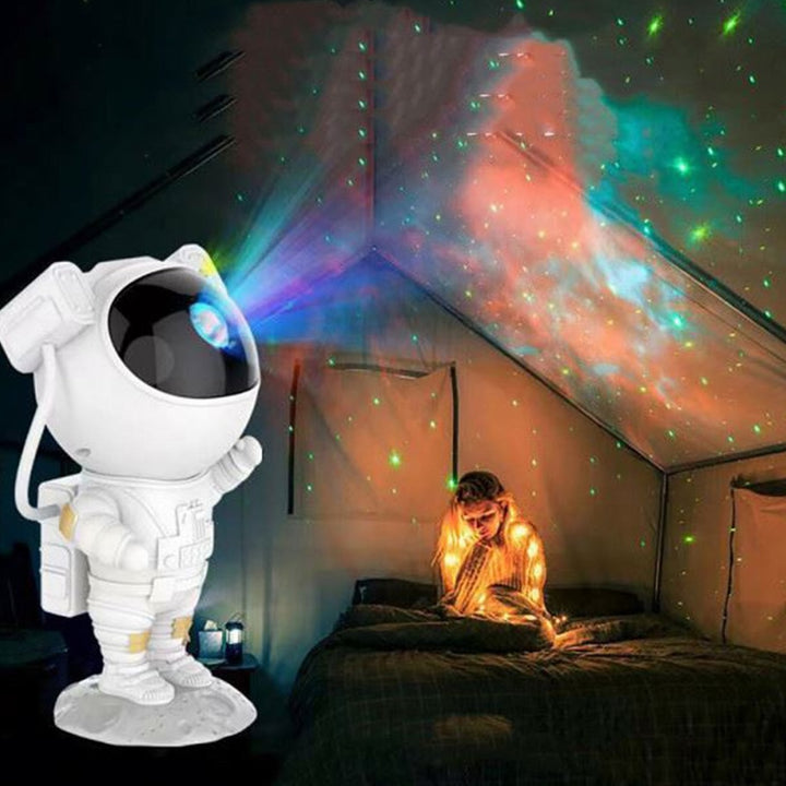Proiector de stele in forma de astronaut, Zola®, cu LED, cap rotativ, 8 moduri de operare diferite, luminozitate reglabila, telecomanda, suport model luna, alb, 24.5x12.3x11.5 cm
