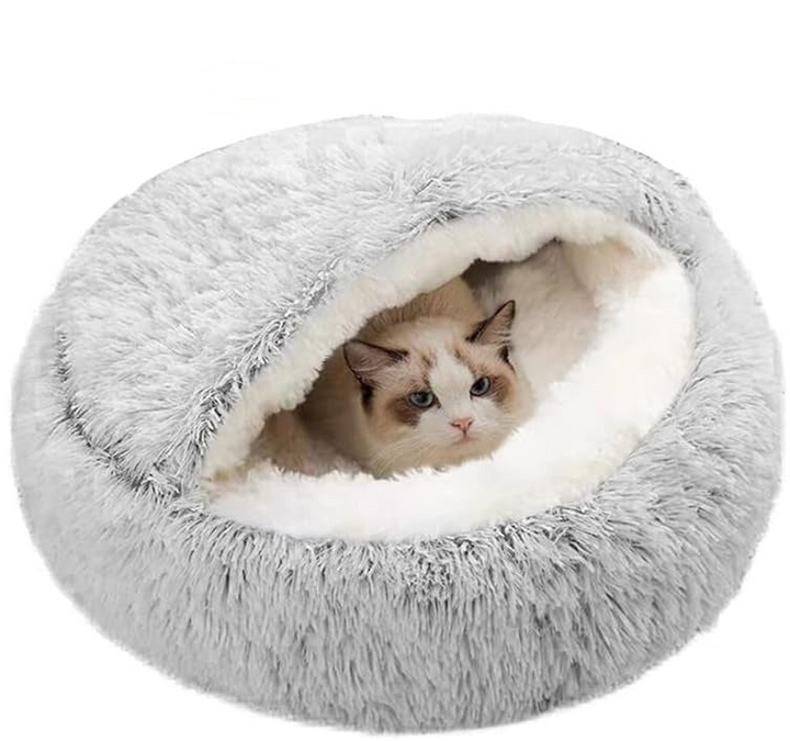 Patut pentru caini si pisici de talie mica tip cuib, Zola,  44 x 38 x 6 cm, antiderapant, material pufos, gri