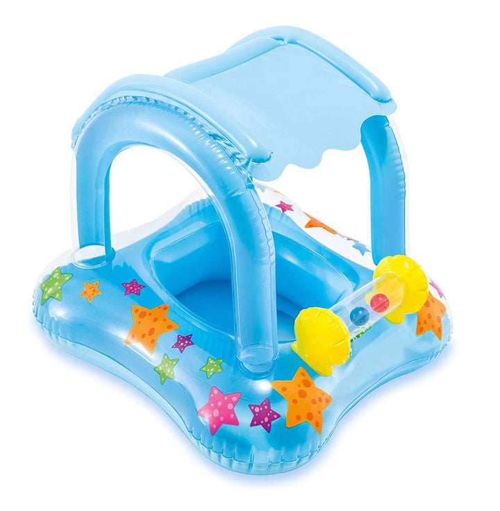 Colac de inot pentru copii cu acoperis, Zola, sezut de siguranta, jucarie cu bile atasata, diametru interior 30 cm, adancimea  scaunului 16 cm, 72  x 72 cm, albastru