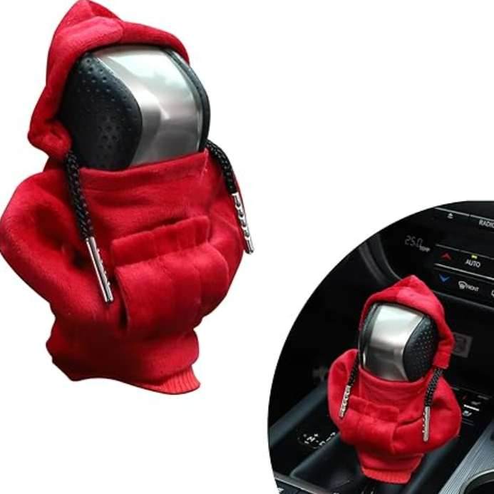 Accesoriu decorativ pentru schimbatorul de viteze, Zola, model hanorac, universal, material textil, rosu