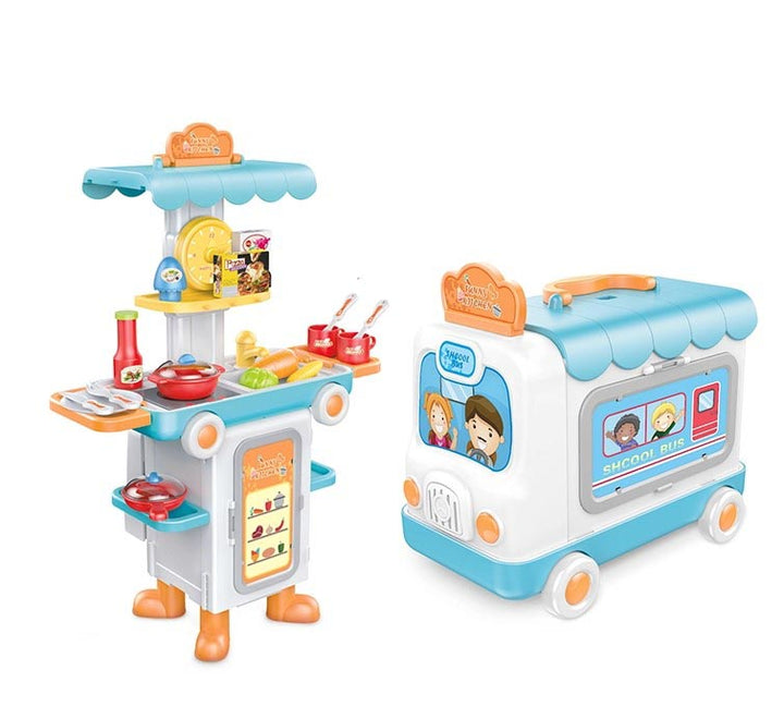 Set bucatarie pentru baieti, Zola®, 2 in 1, autobuz-bucatarie albastru
