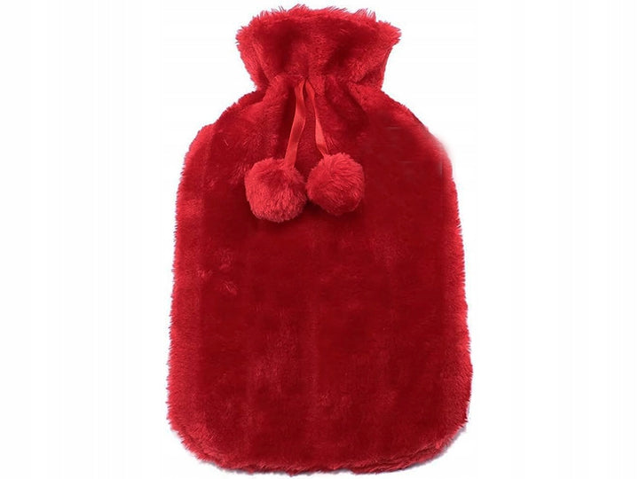 Perna pentru apa calda, Zola, capacitate 1.7 l, din cauciuc,  husa pufoasa, 35 x 20 cm, rosie
