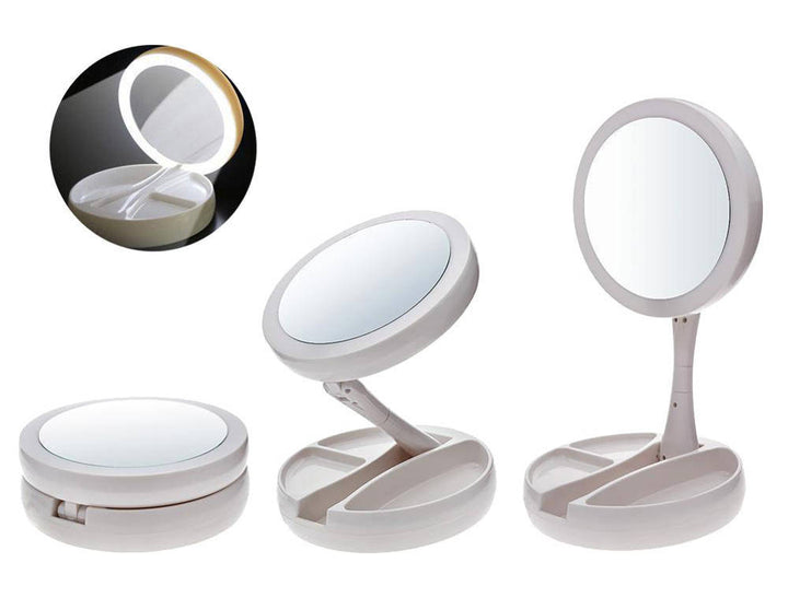 Oglinda cosmetica iluminata, Zola, rotativa 180 grade, LED, marire pana la 10x, diametru 12.5 cm, a;ba