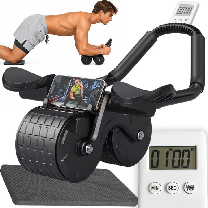 Roata pentru abdomene, Zola, revenire automata, afisaj LCD, suport coate, covoras genunchi, suport telefon, neagra