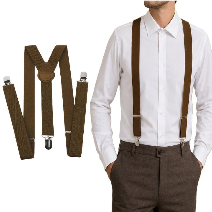 Bretele in Y pentru pantaloni, Zola, unisex, 3 catarame metalice, reglabile 58–100 cm, late 2.5 cm, maro