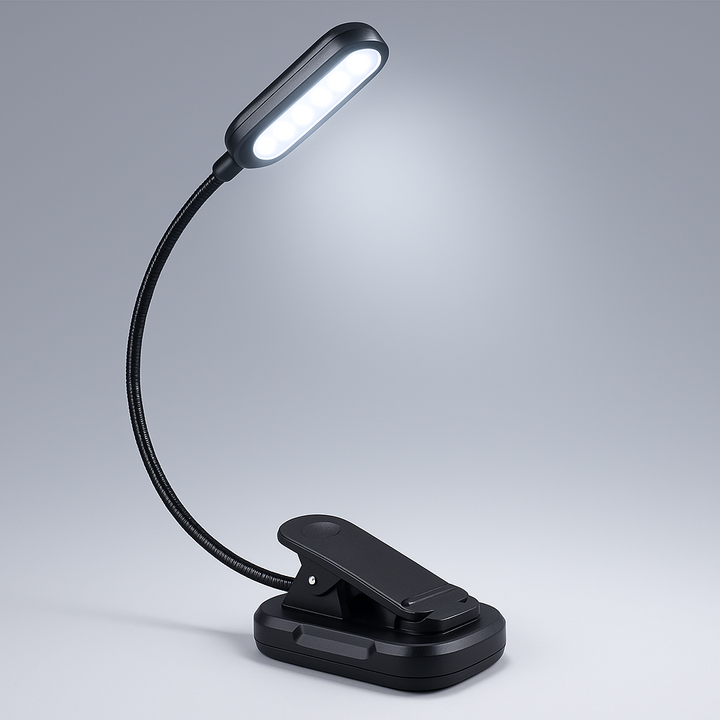 Lampa LED pentru citit cu clema de fixare, Zola, 5 LED-uri, brat flexibil, plastic, 31 x 3 cm, neagra