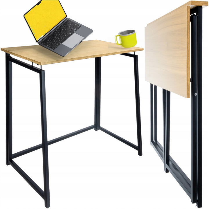 Birou pliabil cadru metalic, Zola, stil industrial, MDF, usor de asamblat, 80 x 40 x 75 cm, bej/negru