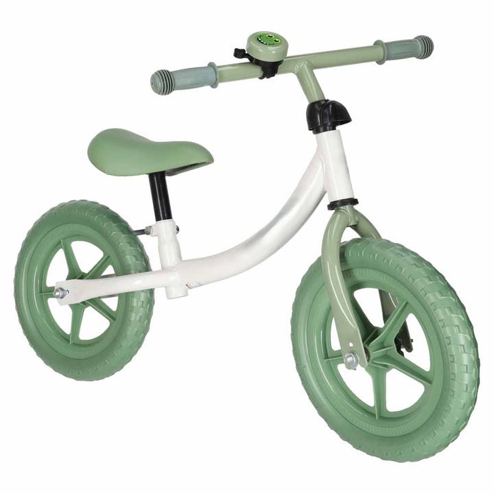 Bicicleta de echilibru fara pedale pentru copii, Zola, sa si ghidon reglabile, roti EVA, sonerie, suporta 30 kg, alb/verde