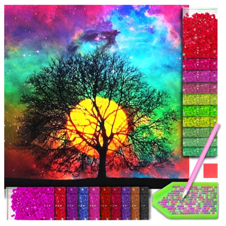 Goblen mozaic cu diamante, Zola®, model luna cu cer colorat, 30x30 cm