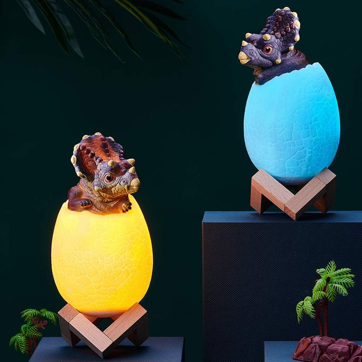 Lampa de veghe, Zola®, model Triceraptos in ou, LED RGB, plastic si lemn, 20.5x9.5 cm, gri