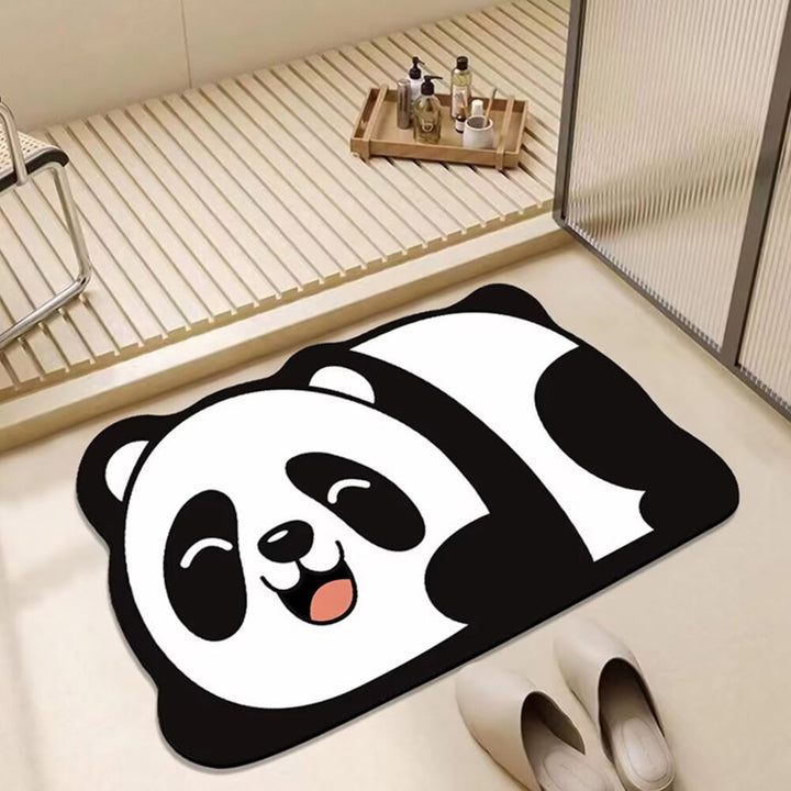 Covor de baie, Zola, anti-alunecare, uscare rapida, 40 x 60 x 0.3 cm, model panda, alb/negru