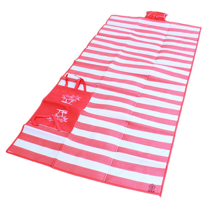 Rogojina impermeabila pentru plaja sau camping, Zola®, model geanta, cu o perna gonflabila suplimentara, plastic,175x90 cm, rosu