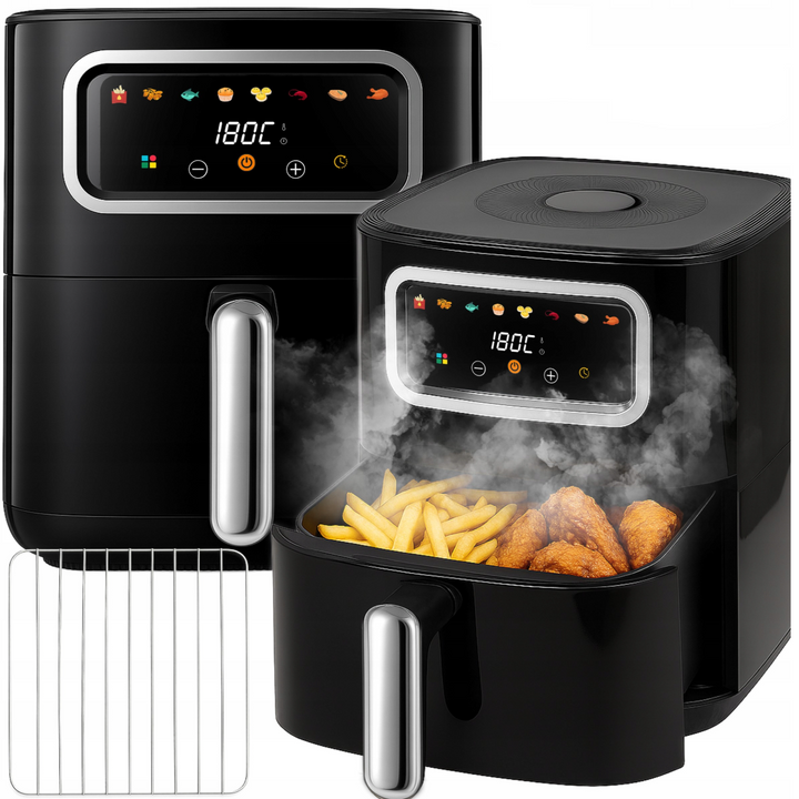 Friteuza cu aer cald Air Fryer, Zola, 5 L, 1500 W, 8 programe, afisaj LCD, temperatura 80–200°C, gratar inclus, 30 x 26 x 26 cm, negru/argintiu