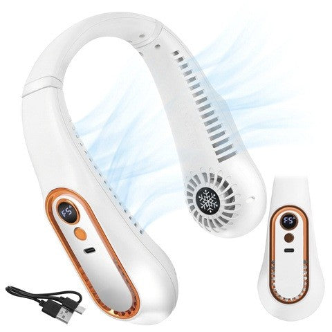 Ventilator de gat portabil, Zola, 1200 mAh, 5 viteze, flux aer 360°, afisaj LED, brate flexibile, USB-C, 18.5 x 18.5 cm, alb/portocaliu