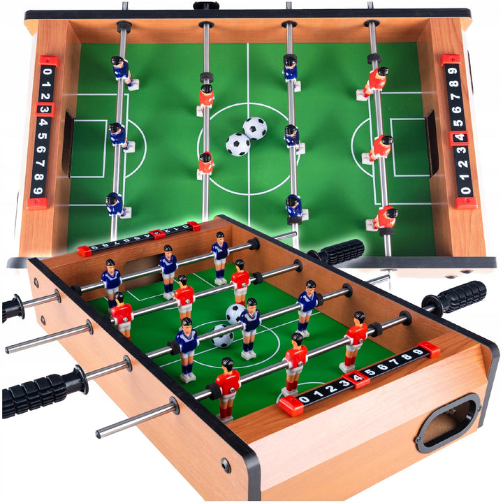 Masa de fotbal, Zola, 12 jucatori, 51 x 31 x 10.5 cm, contor manual pentru scoruri, 2 bile, lemn