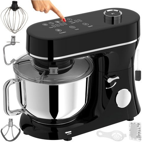 Mixer cu bol incalzit de 6.2 l din inox, Zola, putere 2200 W, 3 accesorii, 11 viteze, temperatura reglabila 25-45 °C, control tactil, protectie bol, retete, negru/argintiu