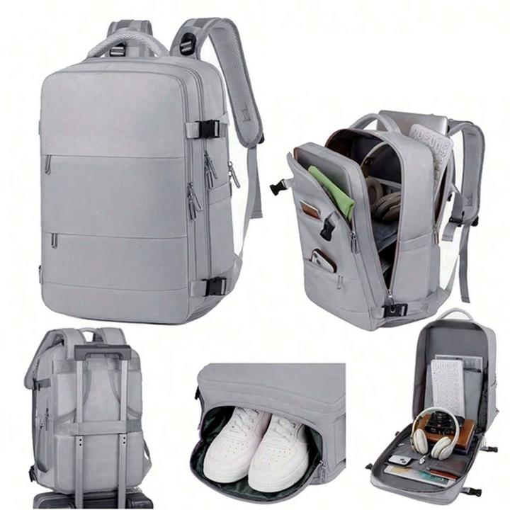 Rucsac de calatorie, Zola, bagaj de mana, unisex, spatiu pentru laptop,compartiment incaltaminte multifunctional, impermeabil, 46x30x20 cm, gri