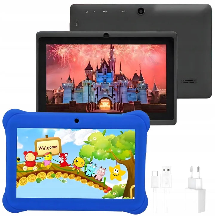 Tableta educativa pentru copii, Zola, 7", Android 10, 16 GB HDD, 2 GB RAM, Wi-Fi, Bluetooth, slot microSD, camera dubla, husa protectie albastra