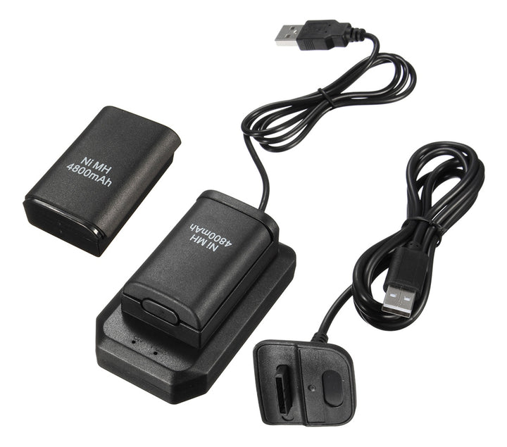Set acumulatori XBOX 360,  Zola®, cablu USB, 2 baterii de rezerva de 4800mAh, negri