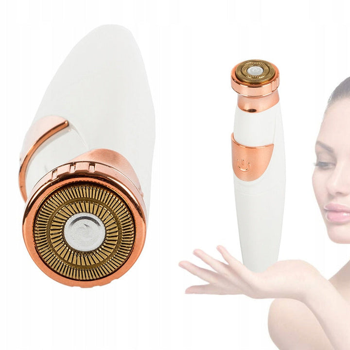 Epilator facial, UBX®, fara durere, cu LED, perie de curatare inclusa, auriu, 14x3 cm