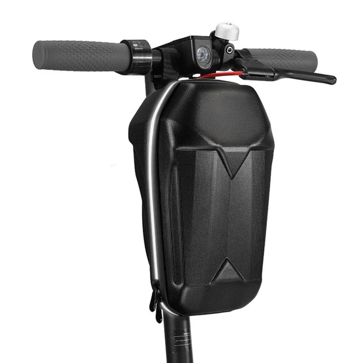 Geanta de transport cu montare pe ghidon, Zola, pentru scutere, biciclete si trotinete, fixare velcro, 1 compartiment mare, 4 buzunare interioare, banda reflectorizanta, 30 x 16 x 11 cm, neagra