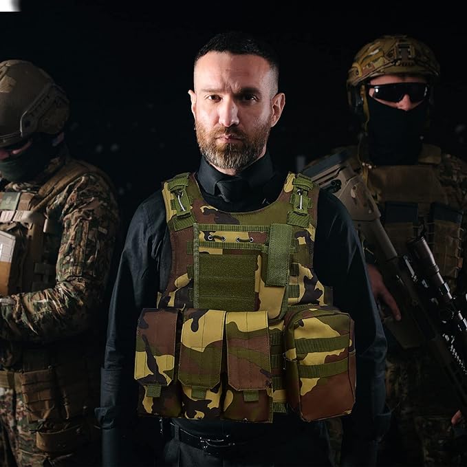 Vesta tactica airsoft, Zola®, reglabila, cu buzunare, army verde inchis