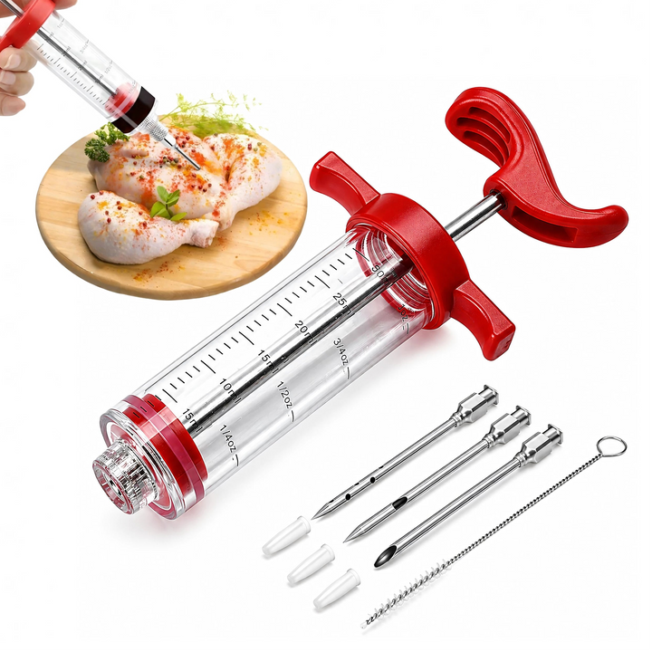 Seringa pentru marinat carne, Zola, 30 ml, 3 ace din otel inoxidabil, perie de curatare inclusa