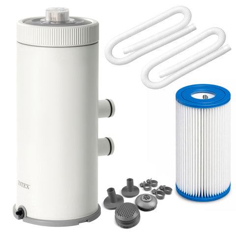 Pompa filtrare piscina, Intex, 3785 L/h, filtru tip A inclus, pentru piscine 21.100 L, tehnologie Hydro Aeration, furtunuri si conectori