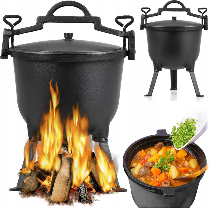 Ceaun din fonta, Zola, 7 L, cu 3 picioare, capac inclus, 37.5 x 46.5 cm, negru